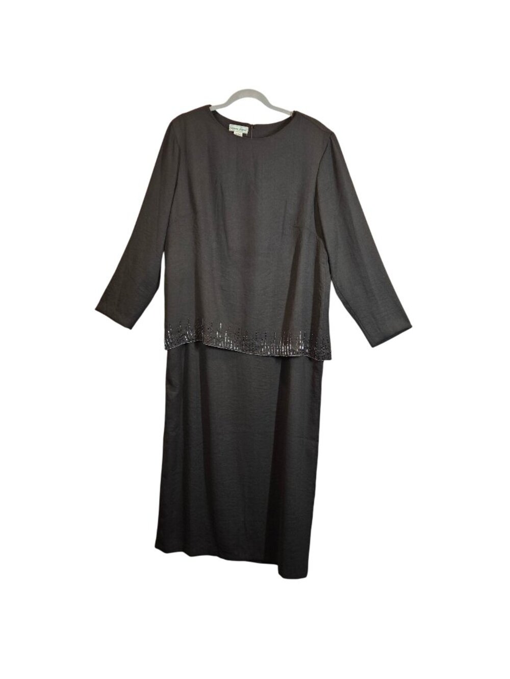 Stephanie Andrews Womens maxi 14W Long Black Dress Beaded formal tiered party